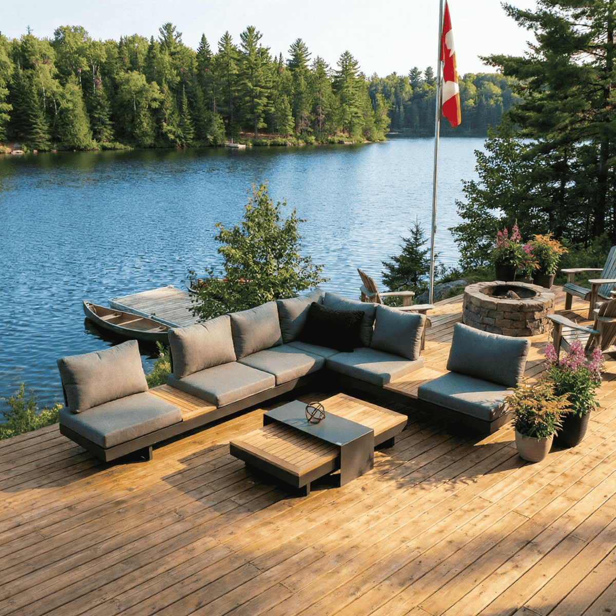 Outdoor furniture set - Modular sofa and coffee table in TEAK wood