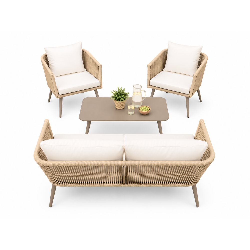 4-piece Garden Furniture Set - Modern Style with Beige Cushions
