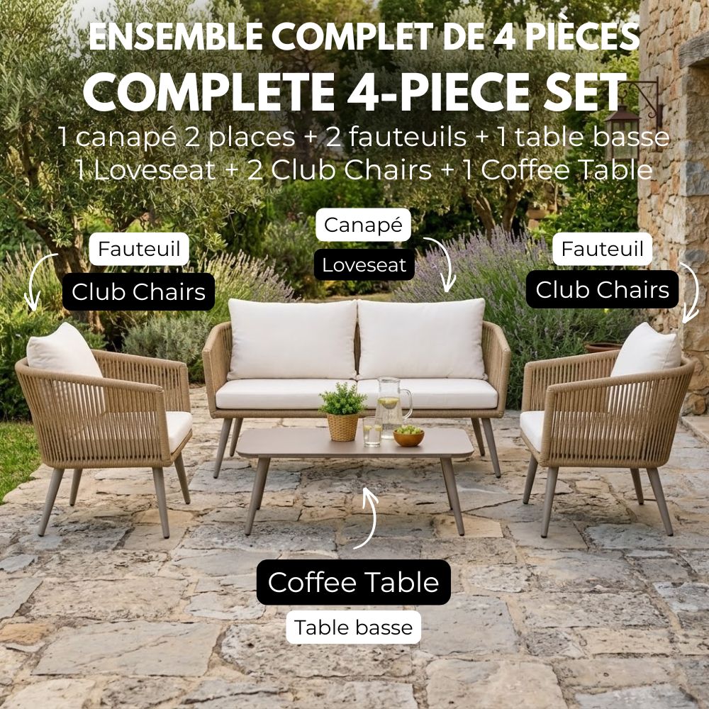 4-piece Garden Furniture Set - Modern Style with Beige Cushions
