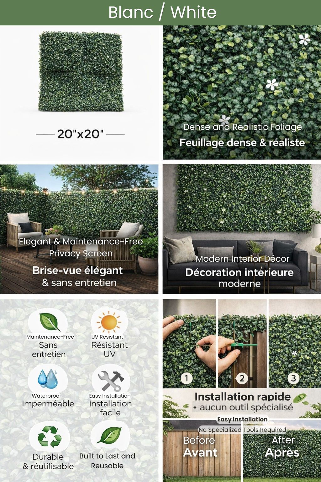 Decorative floral/plant panels - Artificial foliage 20''X 20''