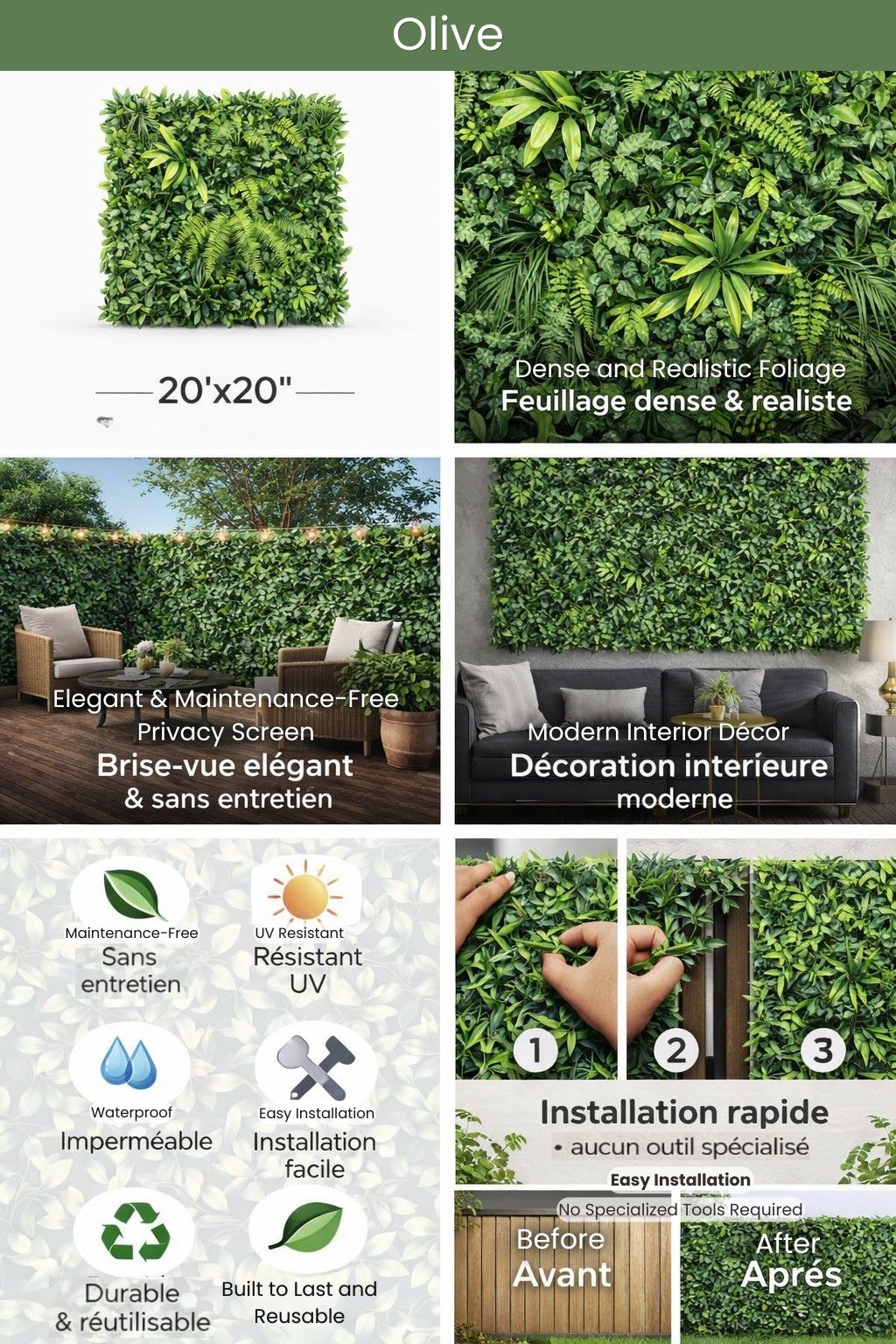 Decorative floral/plant panels - Artificial foliage 20''X 20''