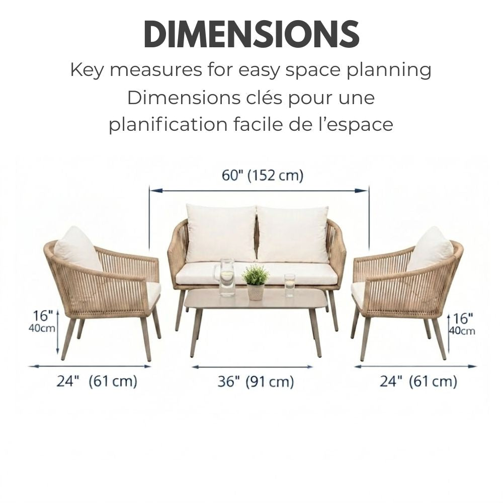 4-piece Garden Furniture Set - Modern Style with Beige Cushions