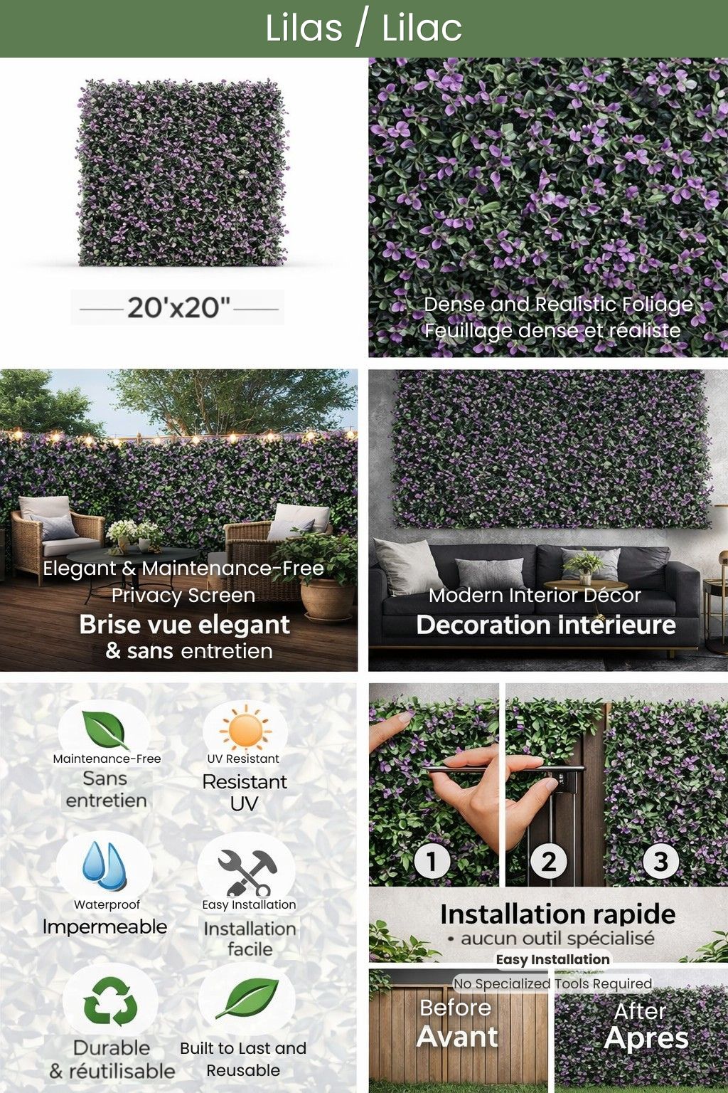 Decorative floral/plant panels - Artificial foliage 20''X 20''