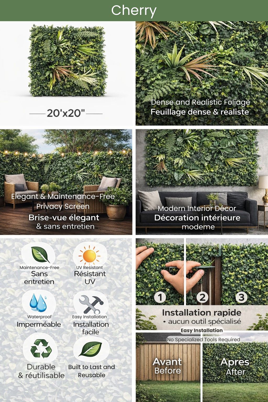 Decorative floral/plant panels - Artificial foliage 20''X 20''