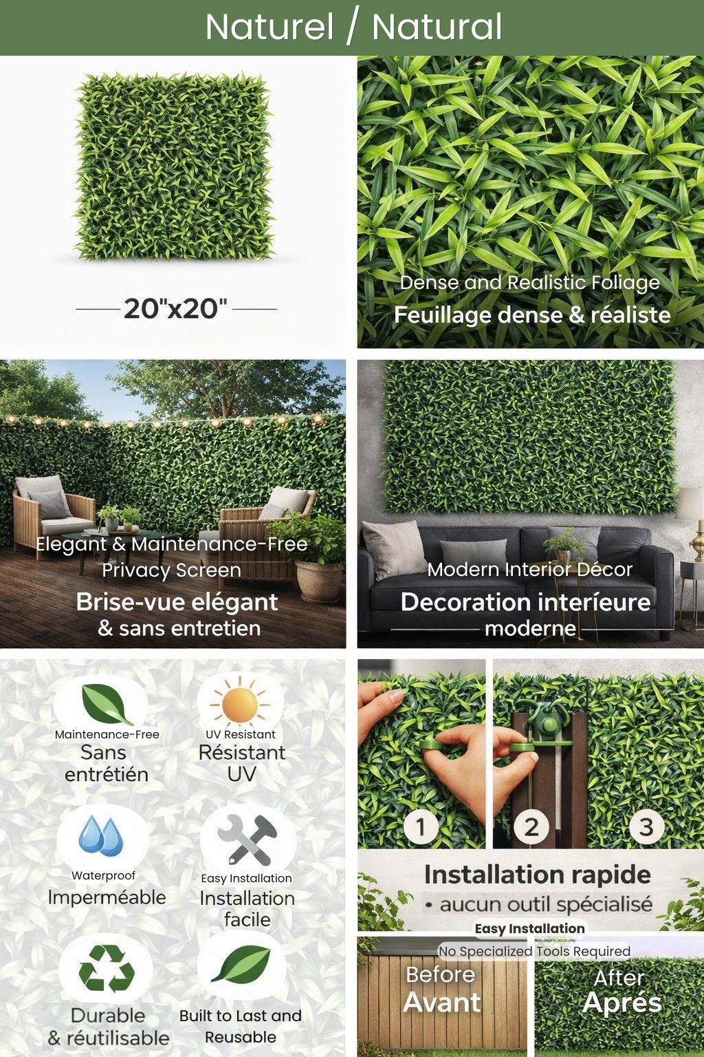 Decorative floral/plant panels - Artificial foliage 20''X 20''
