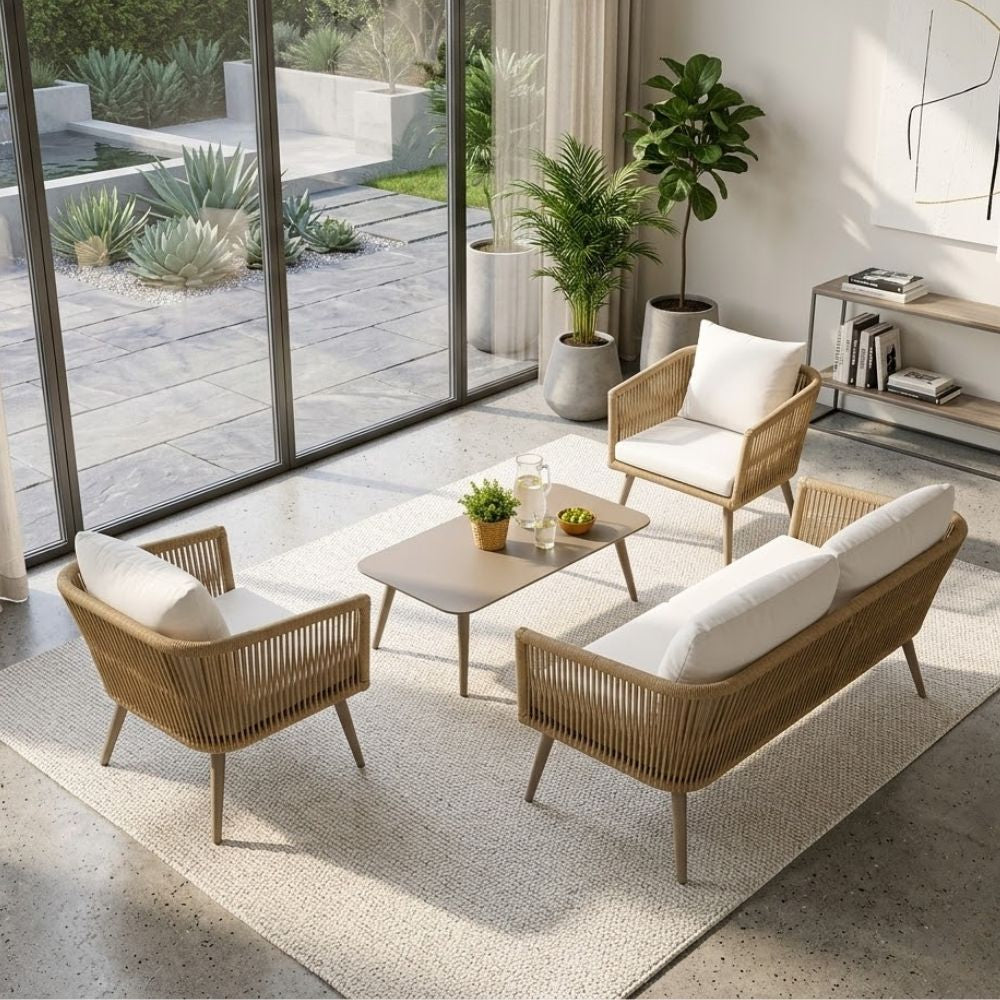 4-piece Garden Furniture Set - Modern Style with Beige Cushions