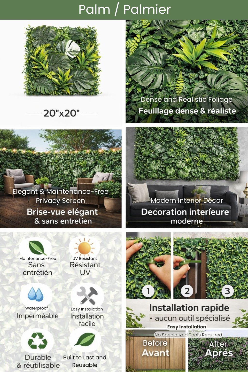 Decorative floral/plant panels - Artificial foliage 20''X 20''