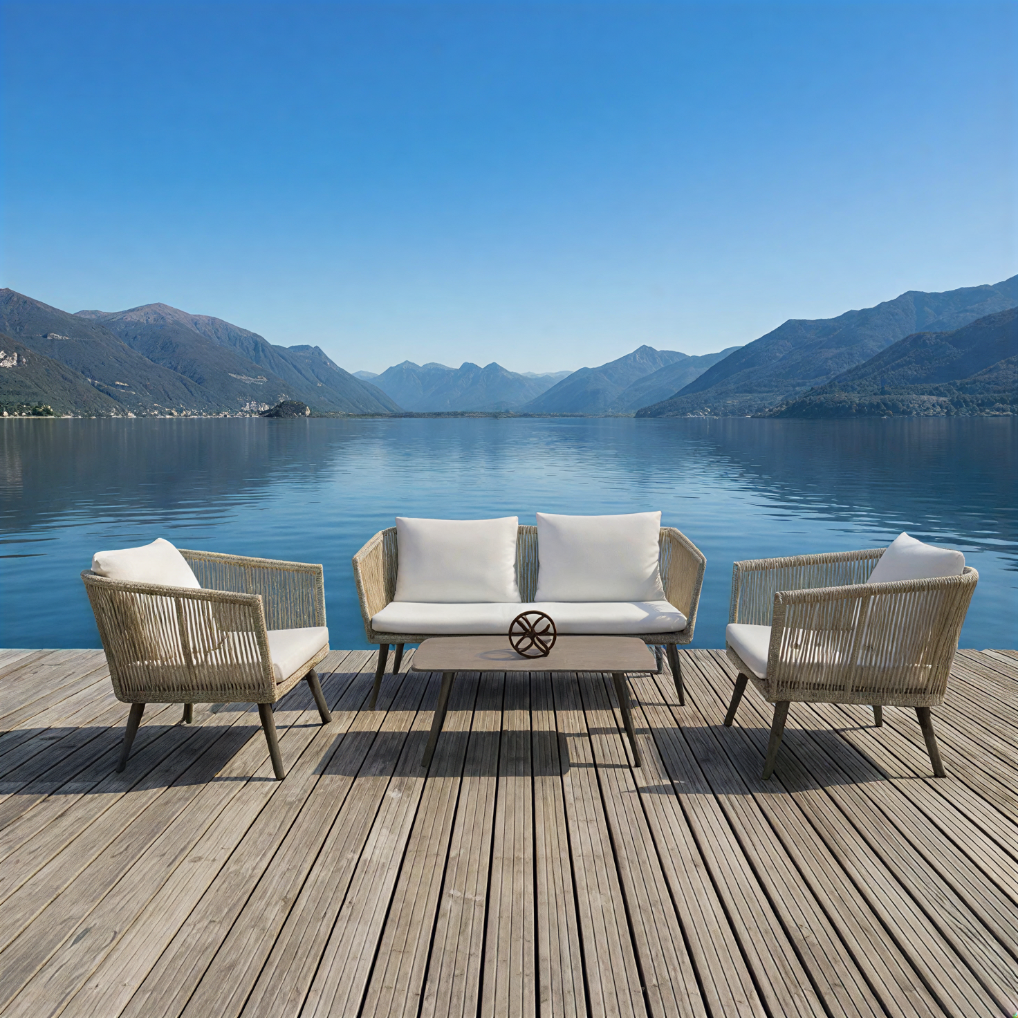 4-piece Garden Furniture Set - Modern Style with Beige Cushions