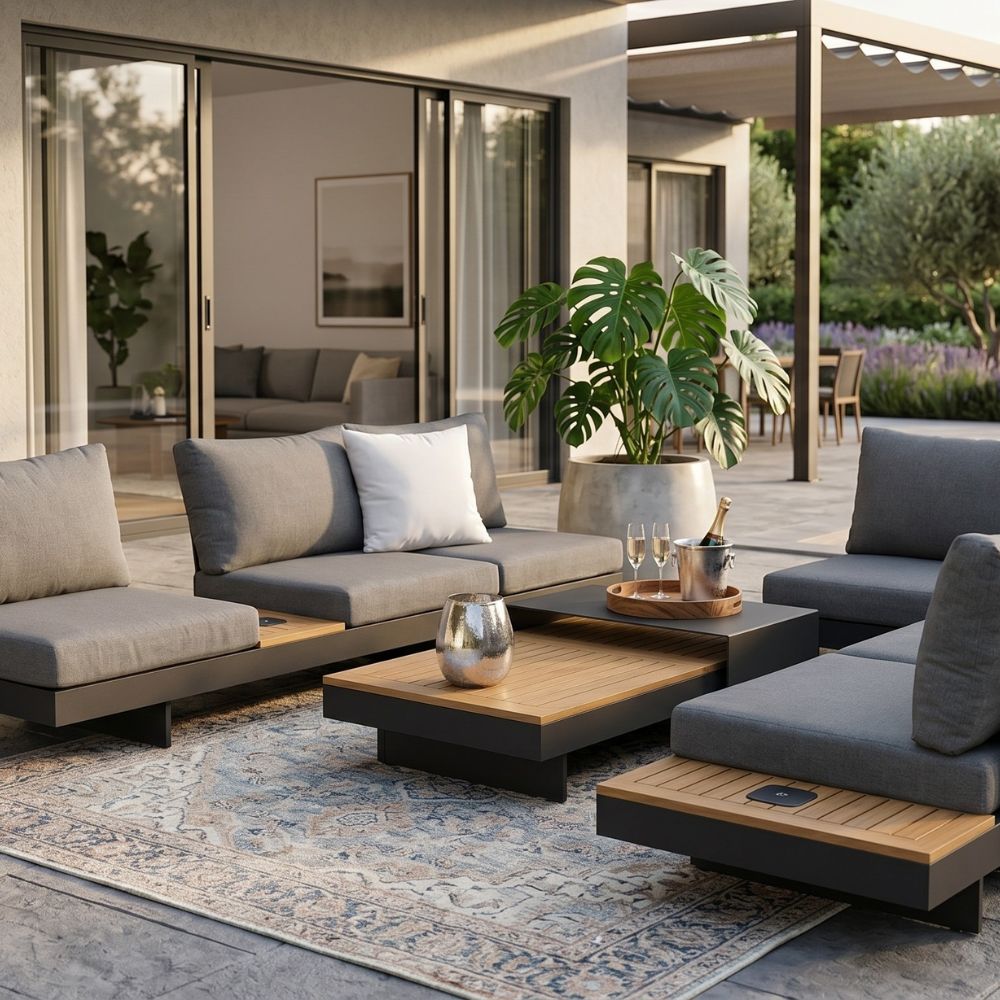 Outdoor furniture set - Modular sofa and coffee table in TEAK wood