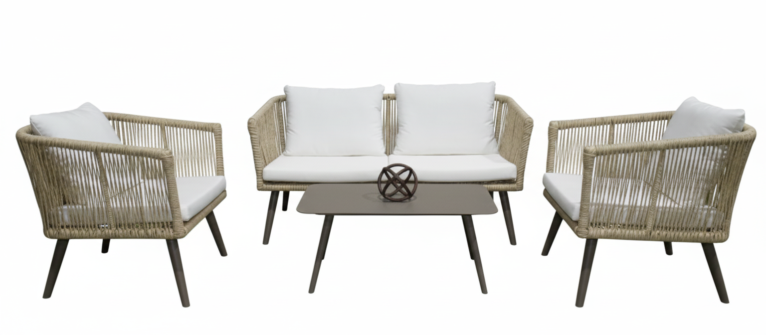 4-piece Garden Furniture Set - Modern Style with Beige Cushions